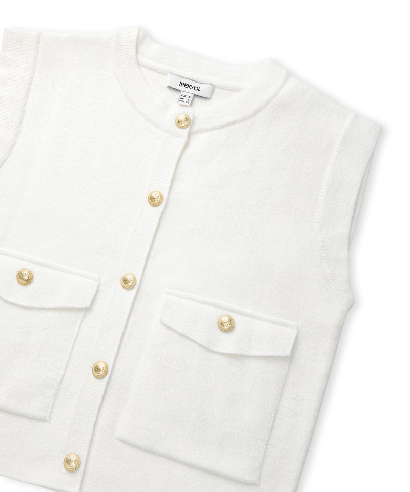 Ipekyol Gold-Button Knit Vest Ecru