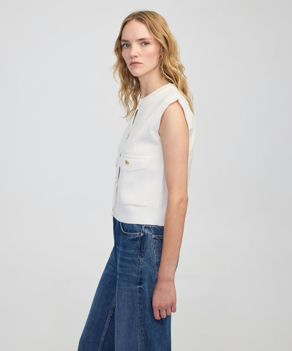 Ipekyol Gold-Button Knit Vest Ecru