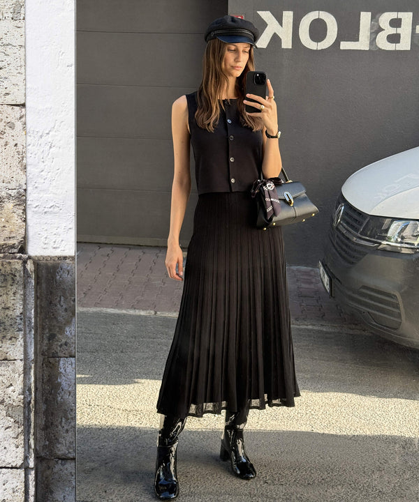 Ipekyol Pleated Knit Midi Dress Black
