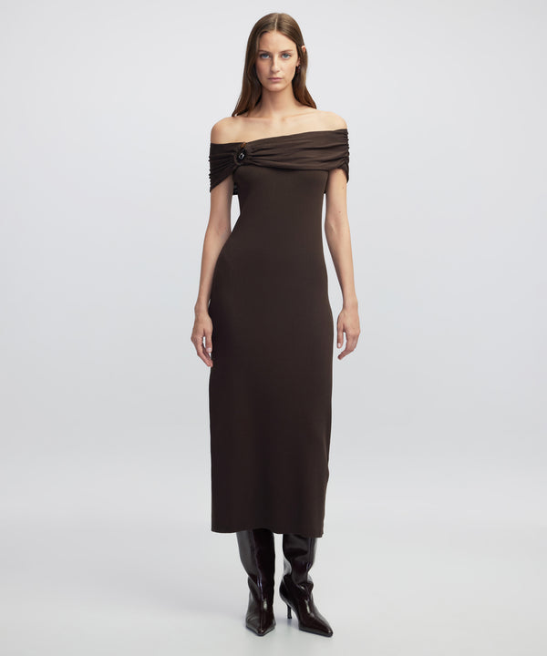 Ipekyol Off-The-Shoulder Knit Dress Brown