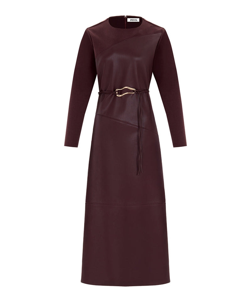 Ipekyol Mixed Dress With Belt Bordoux