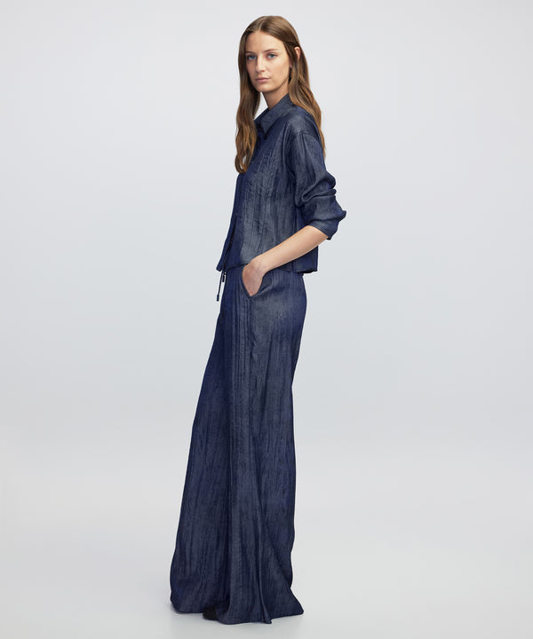 Ipekyol Mixed Media Textured Trousers Indigo
