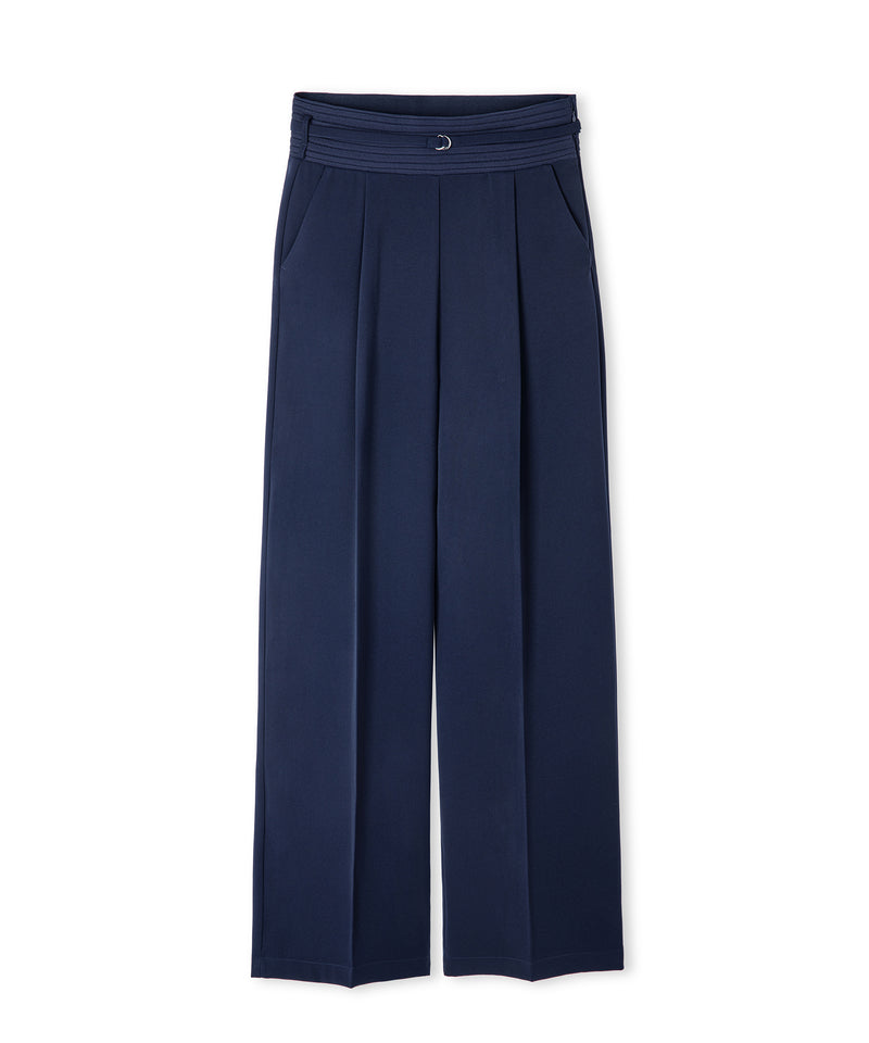 Ipekyol Mixed Wide-Leg Trousers With Belt Navy