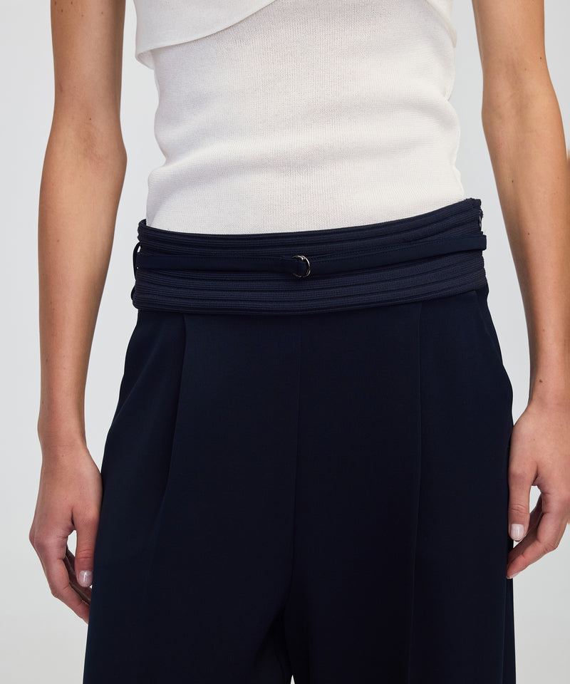 Ipekyol Mixed Wide-Leg Trousers With Belt Navy