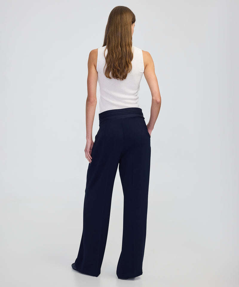 Ipekyol Mixed Wide-Leg Trousers With Belt Navy