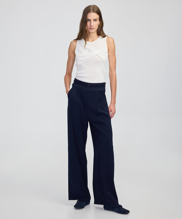 Ipekyol Mixed Wide-Leg Trousers With Belt Navy