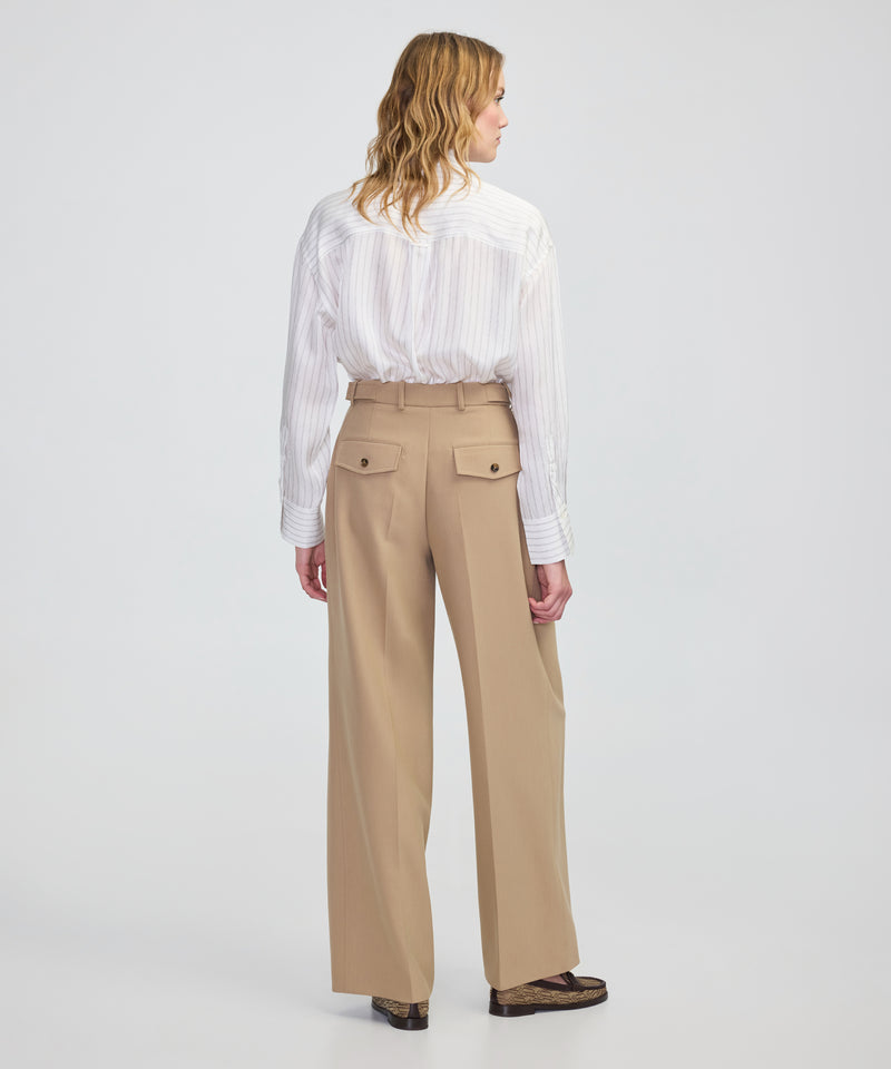 Ipekyol Buttoned Wide-Leg Trousers Camel