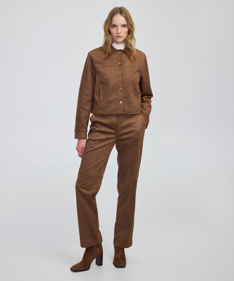 Ipekyol Croc-Effect Straight-Leg Trousers Rust