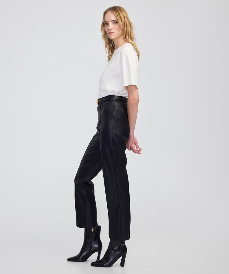 Ipekyol Leather-Effect Straight-Leg Trousers Black