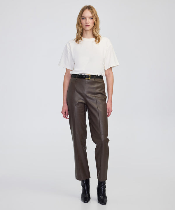 Ipekyol Leather-Effect Straight-Leg Trousers Brown