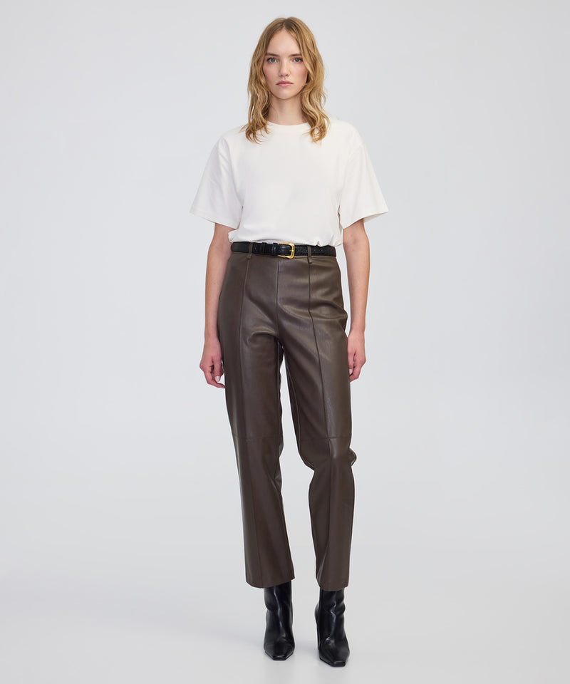 Ipekyol Leather-Effect Straight-Leg Trousers Brown