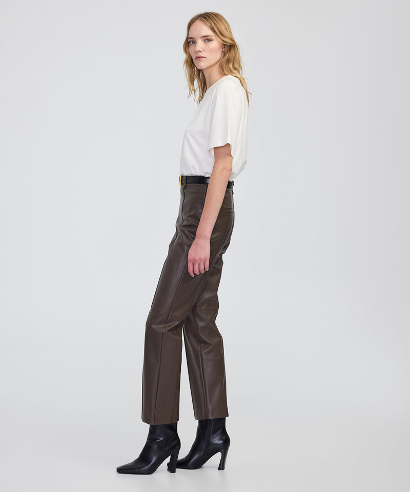 Ipekyol Leather-Effect Straight-Leg Trousers Brown