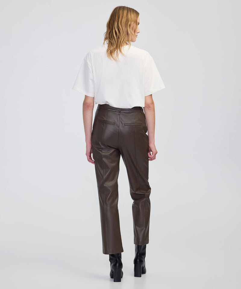 Ipekyol Leather-Effect Straight-Leg Trousers Brown