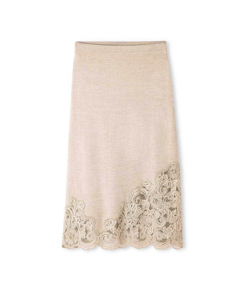 Ipekyol Lace-Applique Knit Skirt Beige