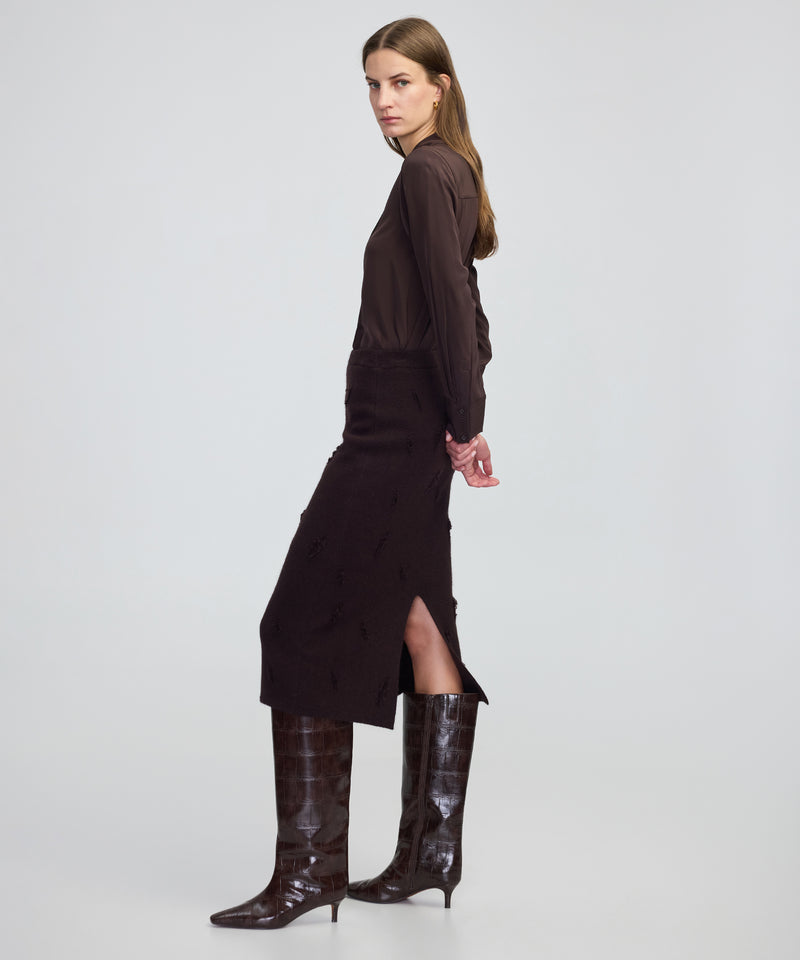 Ipekyol Distressed-Effect Midi Skirt Brown