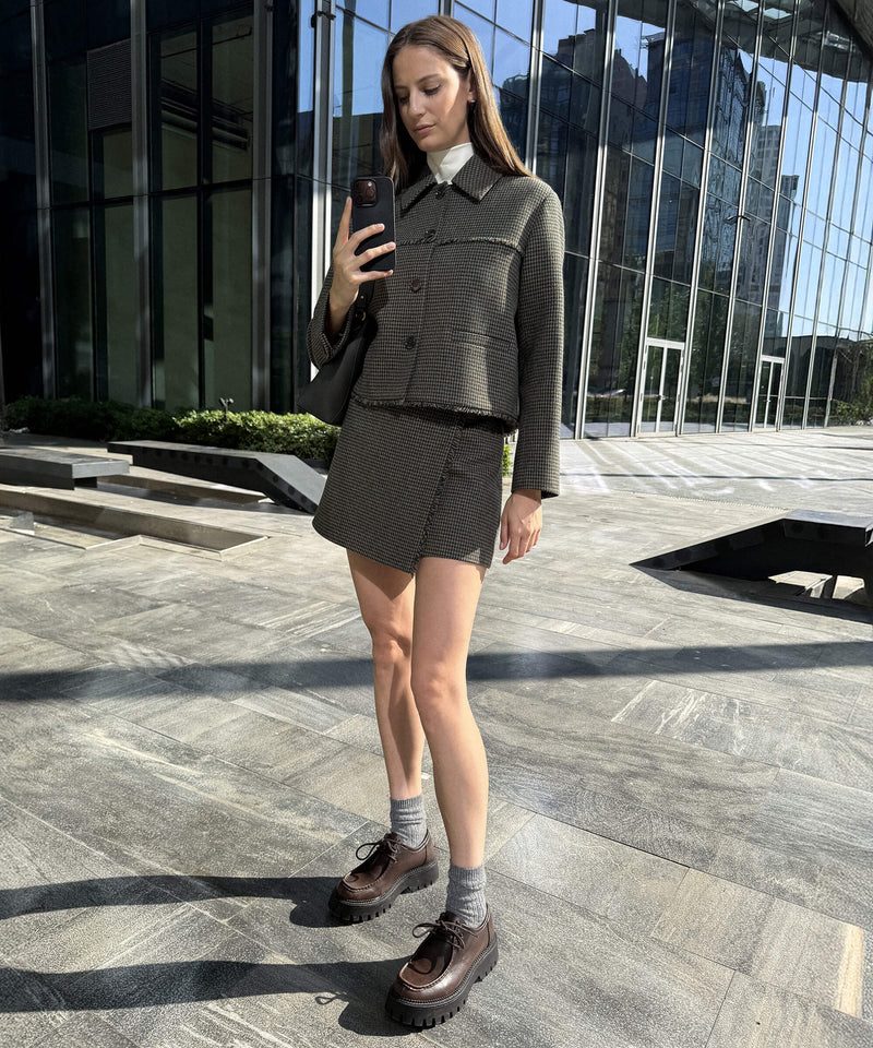 Ipekyol Houndstooth Mini Skirt Khaki