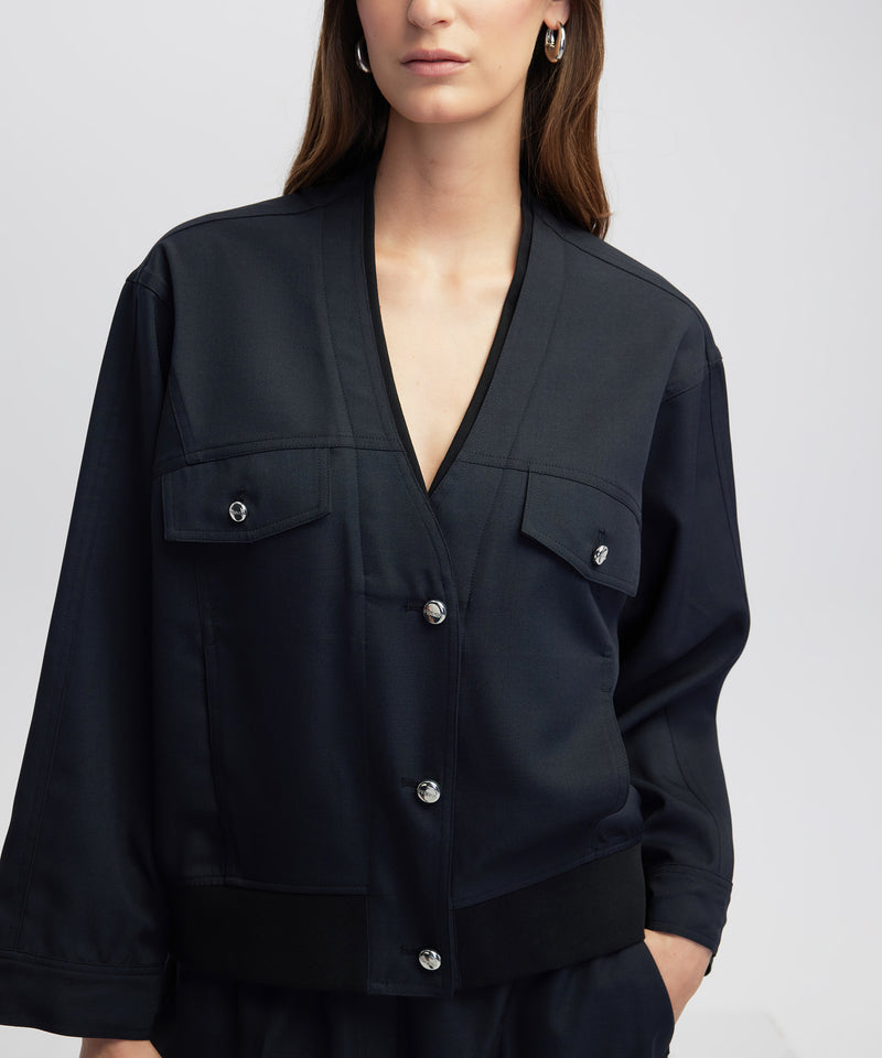 Ipekyol Mixed Media Bomber Jacket Navy