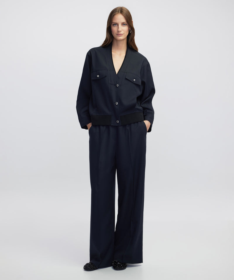 Ipekyol Mixed Media Bomber Jacket Navy