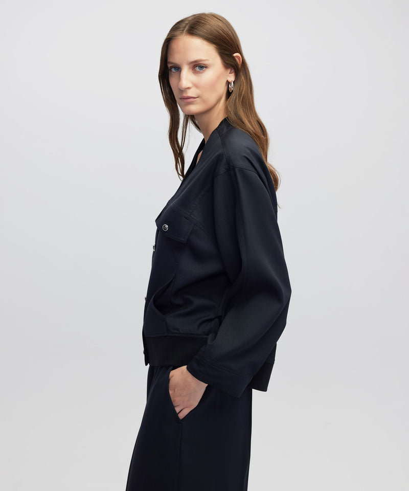 Ipekyol Mixed Media Bomber Jacket Navy