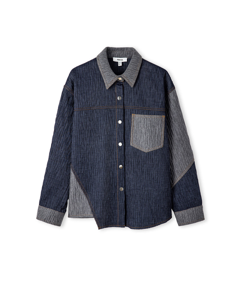 Ipekyol Color-Block Crushed Textured Jacket Dark Blue