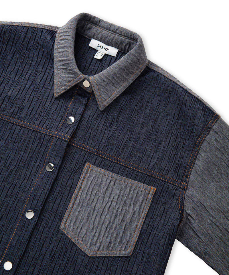 Ipekyol Color-Block Crushed Textured Jacket Dark Blue