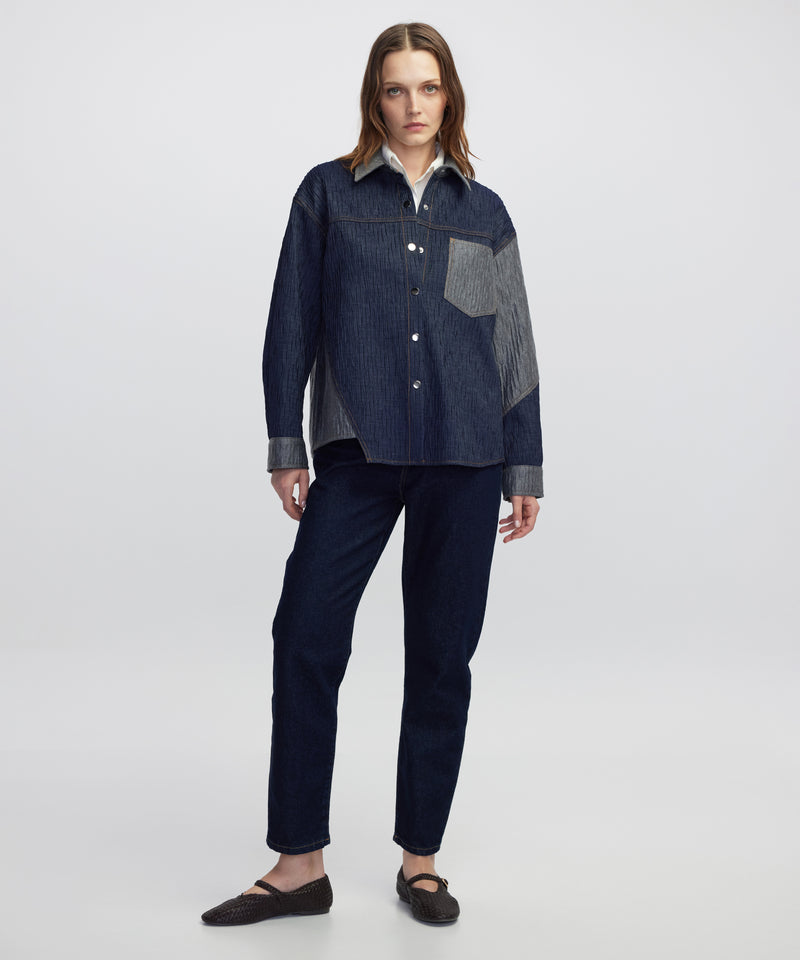 Ipekyol Color-Block Crushed Textured Jacket Dark Blue