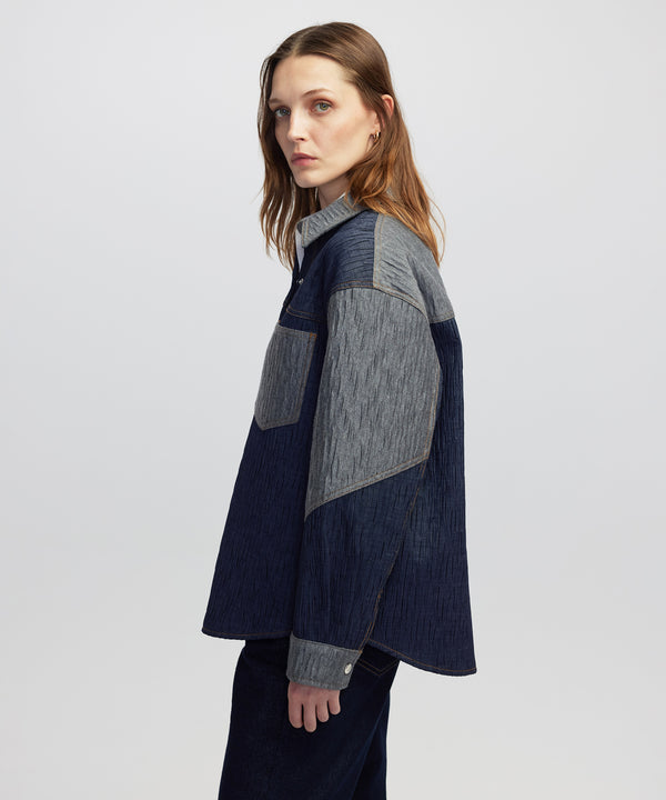 Ipekyol Color-Block Crushed Textured Jacket Dark Blue