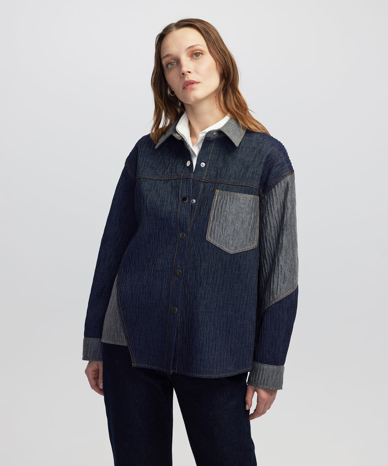 Ipekyol Color-Block Crushed Textured Jacket Dark Blue