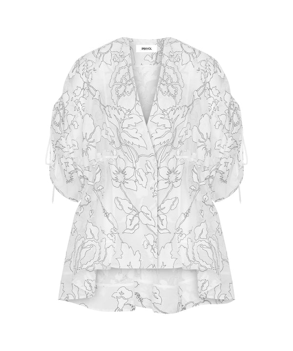 Ipekyol Jacquard Blouse With Puff Sleeves White