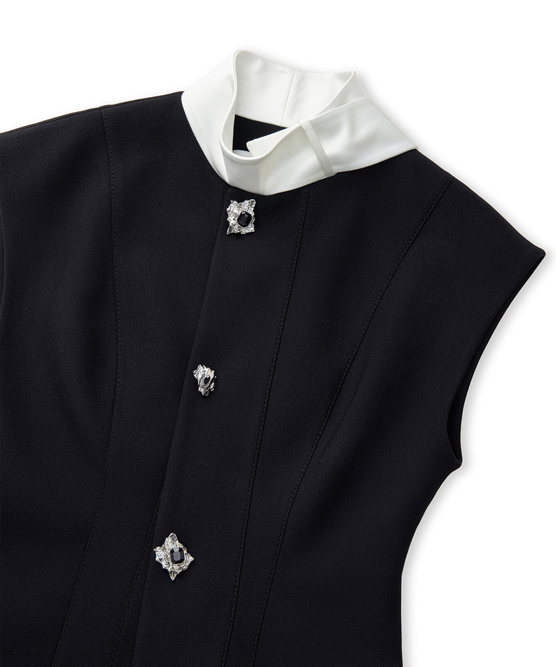 Ipekyol Jewel-Button Color-Block Vest Black