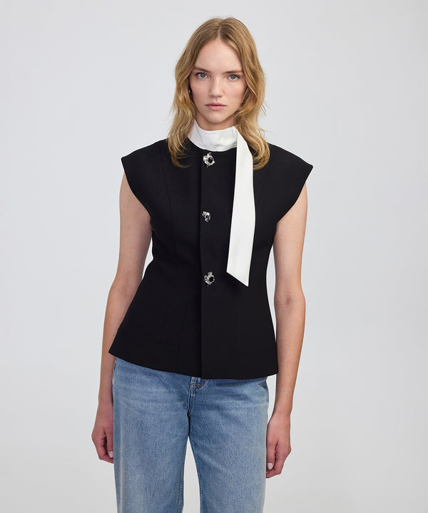 Ipekyol Jewel-Button Color-Block Vest Black