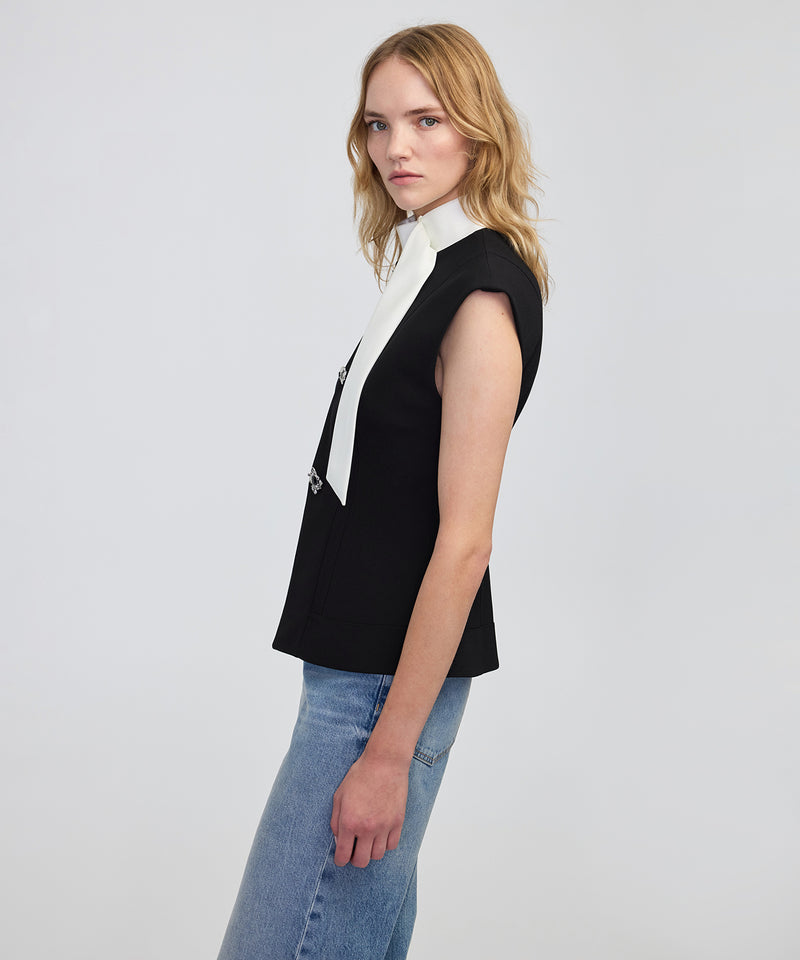 Ipekyol Jewel-Button Color-Block Vest Black