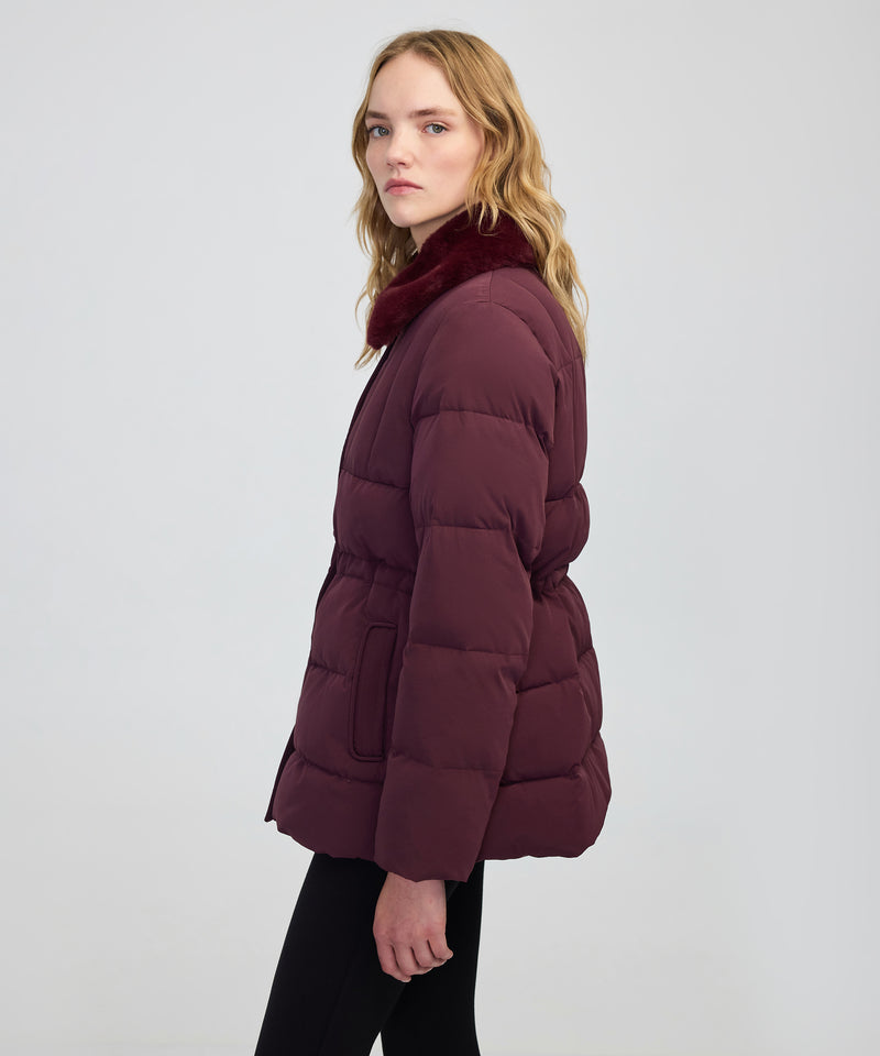Ipekyol Quilted Puffer With Faux Fur Collar Bordoux