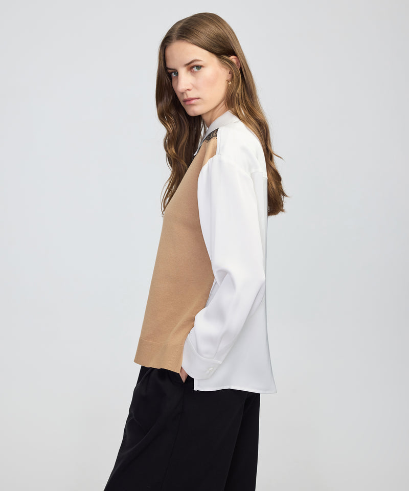 Ipekyol Mixed Color-Block Shirt Ecru