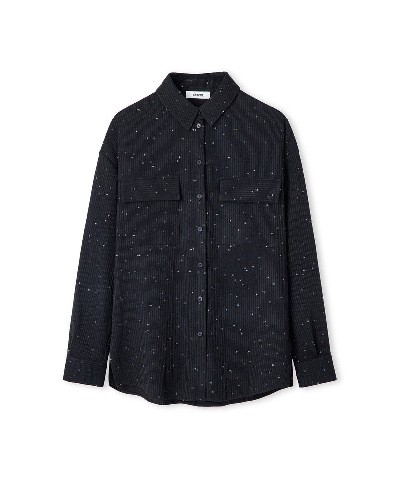 Ipekyol Sequin Embellished Striped Shirt Black