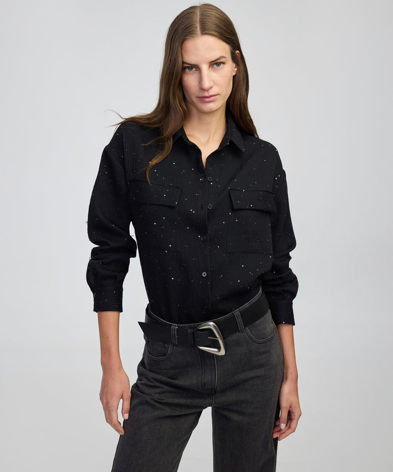 Ipekyol Sequin Embellished Striped Shirt Black