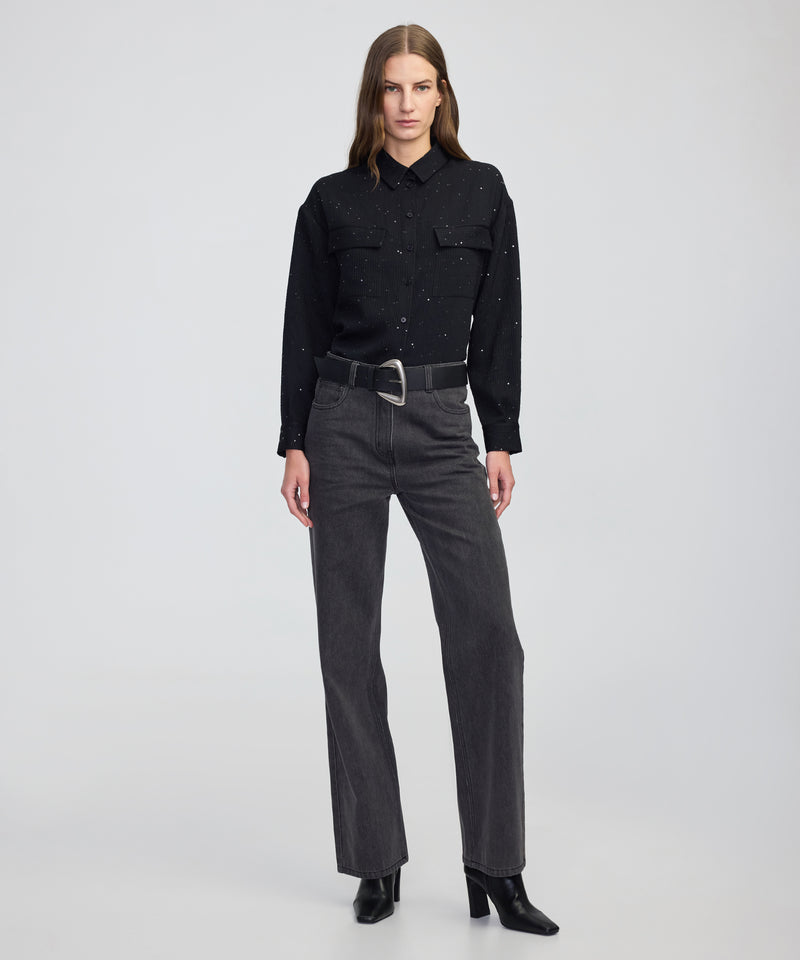 Ipekyol Sequin Embellished Striped Shirt Black