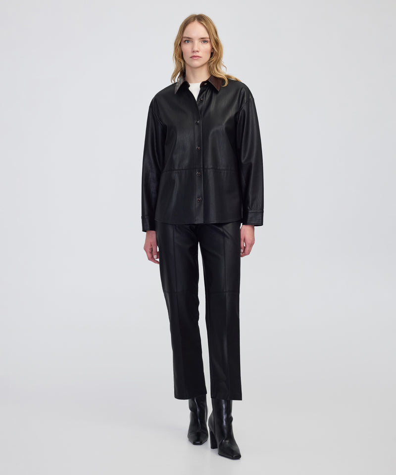 Ipekyol Contrast Collar Leather-Effect Shirt  Black