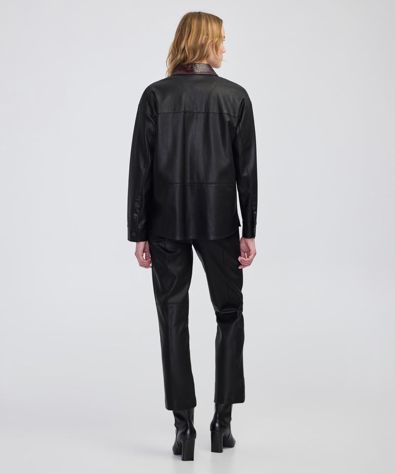 Ipekyol Contrast Collar Leather-Effect Shirt  Black