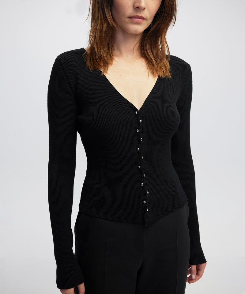 Ipekyol Embellished Ribbed Knit Top Black