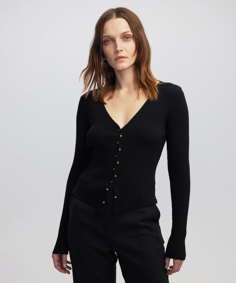 Ipekyol Embellished Ribbed Knit Top Black