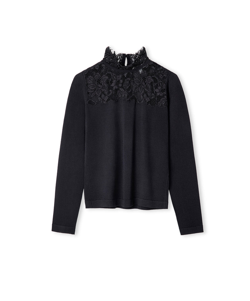 Ipekyol Lace-Trim Knit Top Black