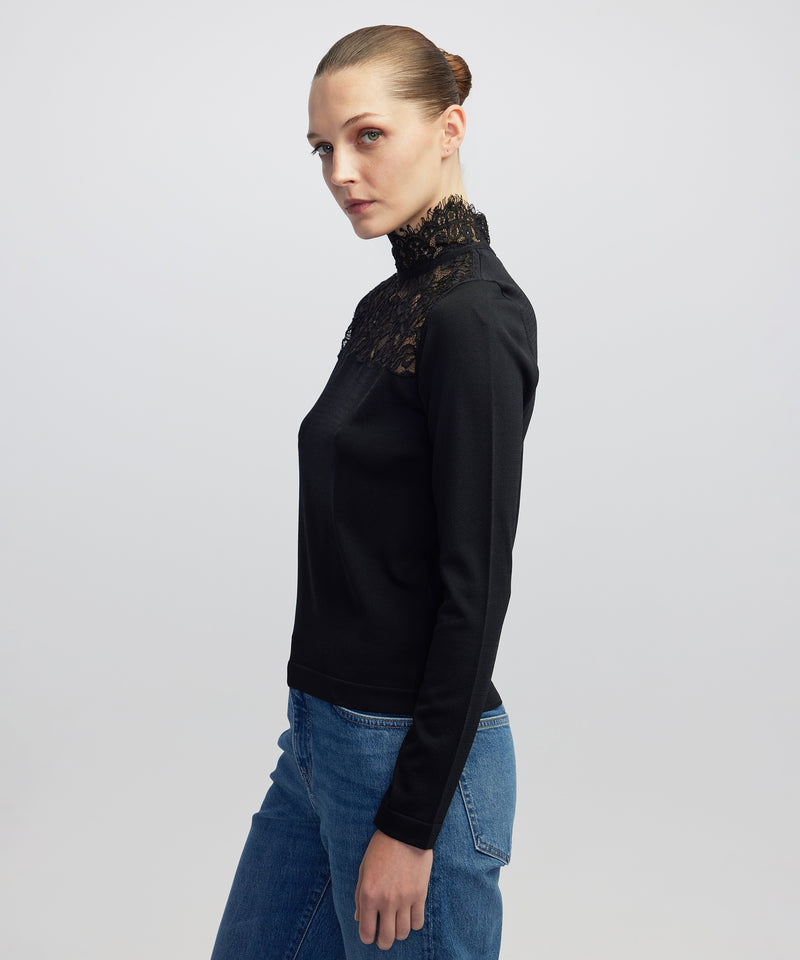 Ipekyol Lace-Trim Knit Top Black