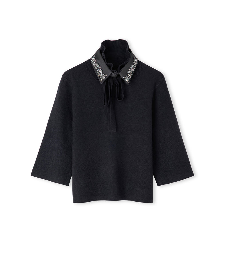 Ipekyol Removable Collar Knit Top Black