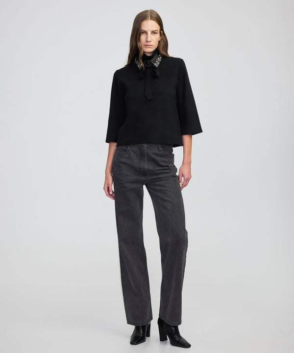 Ipekyol Removable Collar Knit Top Black