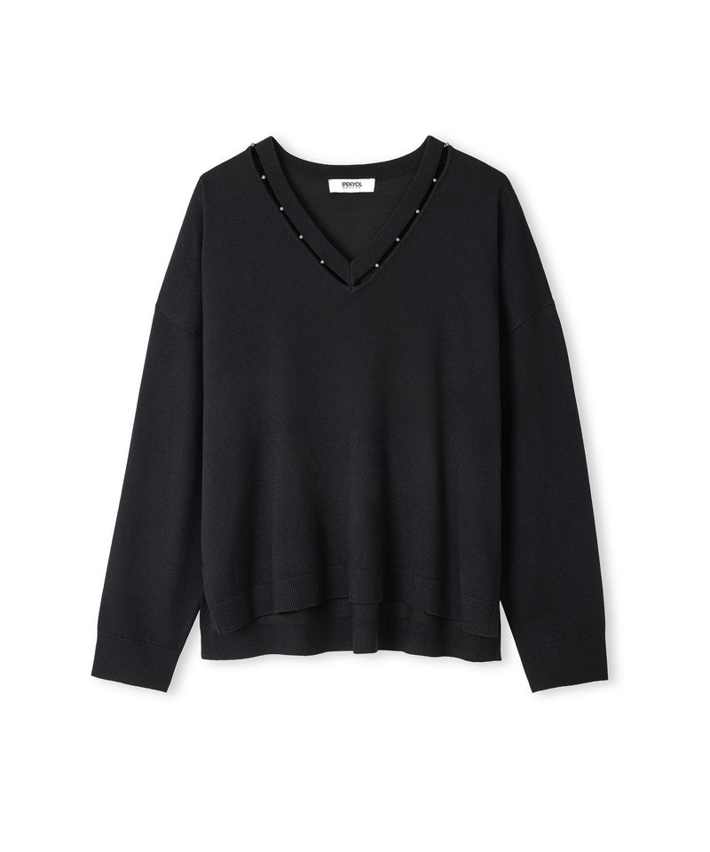 Ipekyol Embellished Cutout Knit Sweater Black
