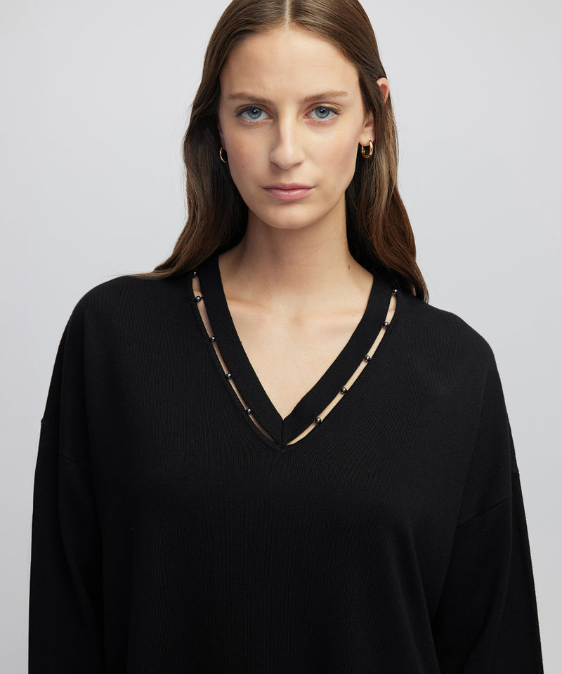 Ipekyol Embellished Cutout Knit Sweater Black