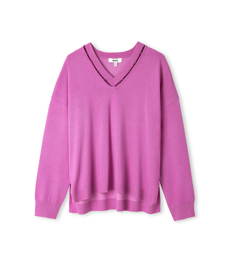 Ipekyol Embellished Cutout Knit Sweater Fuchsia