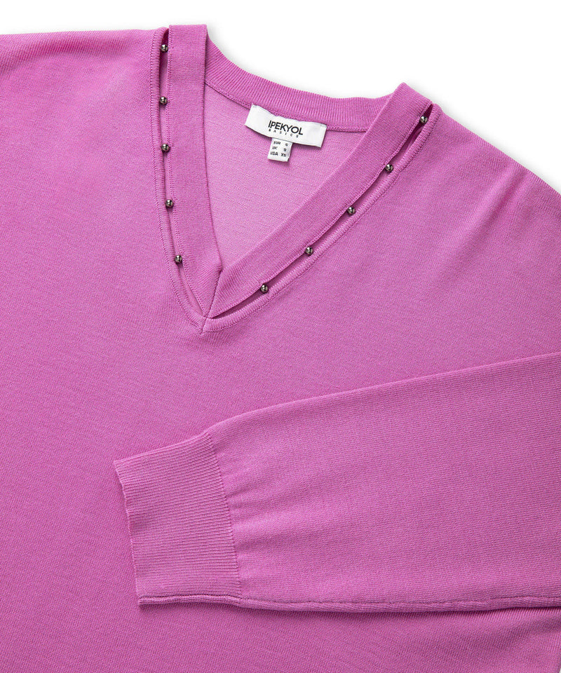 Ipekyol Embellished Cutout Knit Sweater Fuchsia