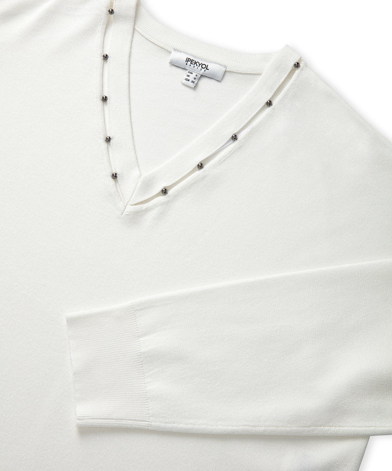 Ipekyol Embellished Cutout Knit Sweater Ecru